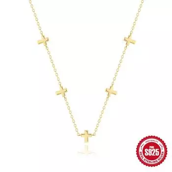 S925 Sterling Silver Simple Personalized Ins Style Men S And Women S Fashion Multiple Crosses Pendant Trend Stacking Collarbone Necklace 925 silver золотой