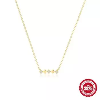 S925 Sterling Silver Stylish And Simple Single-Row Rhombus Diamond-Encrusted Versatile High-End Simple Collarbone Chain Necklace 925 silver золотой