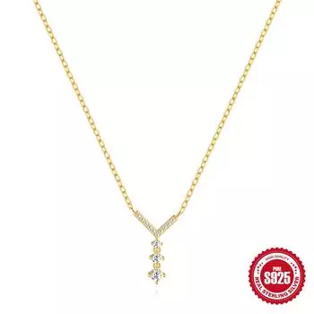 S925 Sterling Silver V-Shaped Diamond Versatile Fashion Collarbone Chain Necklace Women S Y-Shaped Necklace 925 silver золотой
