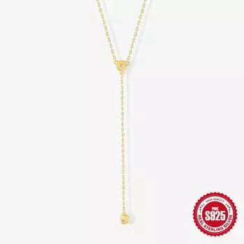 S925 Sterling Silver Y-Diamond Women S Wedding Necklace Commuter Skinny V-Neck Essential Accessories 925 Silver золотой