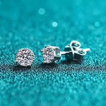 S925 Tremella Hermore Серьги с четырьмя когтями Простые свадебные серьги с камнем Мосан в подарок