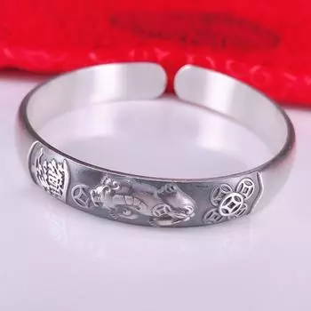 S999 Браслет из серебра на ногу Jinbao Pixiu Heart Sutra с регулируемым отверстием, сплошной браслет Adjustable size
