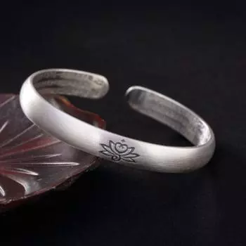 S999 полностью серебряный ретро Heart Sutra женский открытый тайский серебряный браслет из чистого серебра Lotus простой однотонный женский серебряный браслет Adjustable size