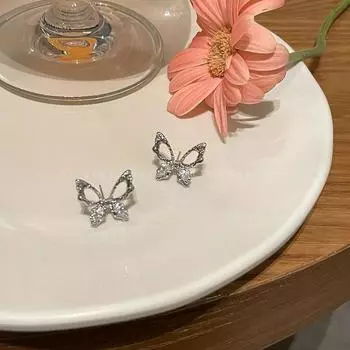 S999 Серьги-гвоздики из чистого серебра с полыми бабочками и цирконием для женщин. Модные простые универсальные серьги особого дизайна. Легкие роскошные серьги.