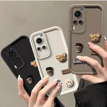 S 24 22 23 21 20 Милый 3D Медведь Мультфильм Мягкий силиконовый чехол для Samsung Galaxy S22 S21 S23 Fe Ultra Plus 5g Противоударный бампер For Samsung S23FE вино красного