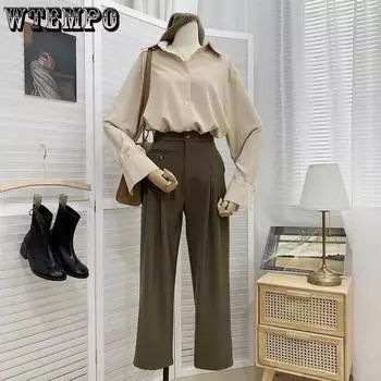 S-3XL женская однотонная рубашка Morandi большого размера с длинными рукавами, женская весенне-осенняя свободная повседневная рубашка, универсальные топы XXXL бежевый
