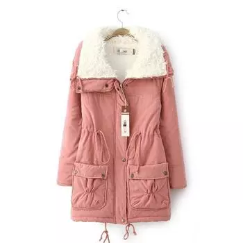 S-3XL женское зимнее пальто из шерпы, стеганая куртка с воротником на шнурке, тонкая однотонная теплая куртка, верхняя одежда 3XL чёрный