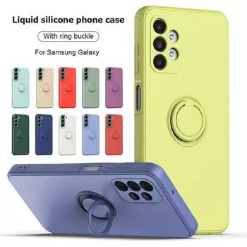 С держателем кольца чехол для телефона Samsung Galaxy S24 Ultra S23 S22 S21 Plus A13 A52 A53 A54 TPU мягкий задний чехол For Galaxy S21 жёлтый