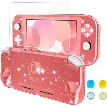 Съемный двухслойный защитный чехол для Nintendo Switch Lite с закаленной пленкой для экрана и 4 клавишами под большой палец чистый