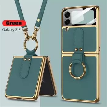 С кольцом-шнурком Роскошный чехол из искусственной кожи для Samsung Galaxy Z Flip 3 5G, встроенный защитный чехол для телефона Coque Fundas For Z Flip 3
