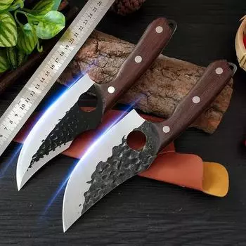 С отверстием для пальца, нож для разделки мяса, топор для резки овощей, кухонные ножи, кованое вручную лезвие, поварской нож для нарезки, деревянная ручка