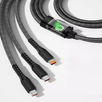 с подсветкой 3 в 1 USB-кабель Micro USB/ Type C/IOS 3 в 1 кабель для быстрой зарядки телефона чёрный