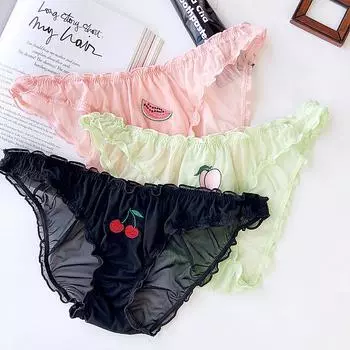 S-XXL Женские сексуальные трусики Кружевные трусики Трусики с низкой талией Фруктовая вышивка Перспективные трусы Женское горячее нижнее белье Женское нижнее белье XXL чёрный