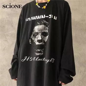 S~XXXL Мужчины Женщины Готические Толстовки Черный Топ Толстовка Темные Граффити Свободная Футболка С Длинным Рукавом S чёрный