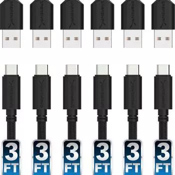 SABRENT 22AWG to USB A Charging and Data Transfer Cable 90cm Black [6-Pack] USB-C 2.0 Cord, Long, (CB-C6X3) чёрный