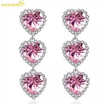 SACE GEMS классические роскошные серьги с розовым цирконом в форме сердца для женщин, подарки на свадьбу зелёный