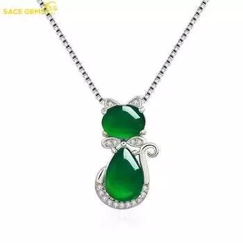 SACE GEMS Медный сплав Зеленый циркон Женское ожерелье с подвеской в виде кота Модный подарок зелёный