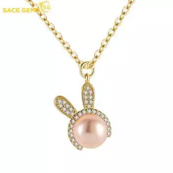 SACE GEMS сладкий и милый кролик медный сплав циркон женский кулон ожерелье модный подарок золотой