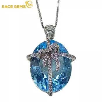 SACEGEMS 15*20 мм натуральный швейцарский синий топаз кулон ожерелье из стерлингового серебра 925 пробы для женщин повседневная вечеринка изящные ювелирные изделия подарок синий