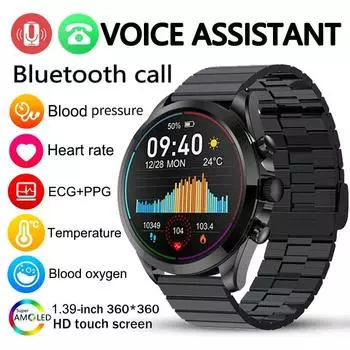 SACOSDING Bluetooth Звонок Смарт-часы Фитнес-трекер Артериальное давление Температура тела Здоровье Часы ЭКГ+ППГ Мониторинг сна Смарт-часы для мужчин