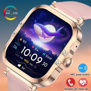 SACOSDING Новые NFC Смарт-часы 1,75 AMOLED Дисплей Женские Спортивные Часы Bluetooth Звонок Монитор Здоровья IP68 Водонепроницаемый Для Android IOS