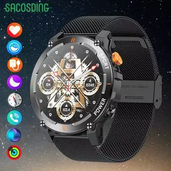 SACOSDING Новые спортивные смарт-часы для активного отдыха с фонариком и компасом, мониторинг сердечного ритма, Bluetooth-звонок, водонепроницаемые мужские часы чёрный