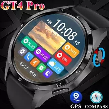 SACOSDING Smart Watch 4 Men Watch 4 Pro AMOLED HD экран Bluetooth вызов NFC мониторинг здоровья Smartwatch 2024 Новые часы GT 4 серебряный