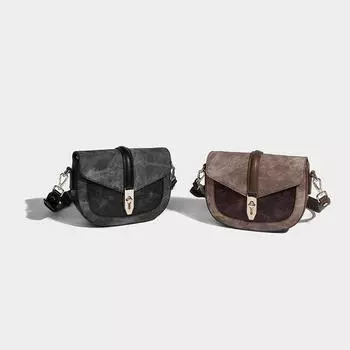 Saddle bag women s 2024 autumn new retro high-end fashion texture niche crossbody shoulder bag чёрный