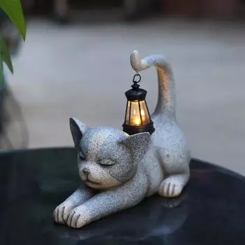 Садовая статуя кошки с лампой, солнечный свет кошки, уличная фигурка для двора, патио, крыльца, подарки для женщин, садоводов, украшения для дома, на день рождения и День матери One Size