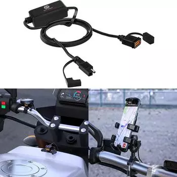 SAE Version Configuration 12V-24V Quick Charger 3.0 USB Motorcycle Charger Waterproof Dual USB Port Motorcycle Handlebar Charger чёрный
