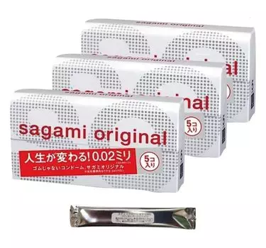 Sagami Original Презерватив 5 штук x 3 коробки со стик-лосьоном 0.02 [Меняющая жизнь удобность]