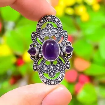 Кольцо из серебра 925 пробы с драгоценным камнем Sage Amethyst, размер 6 e3t71