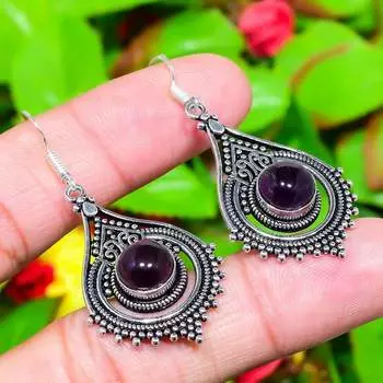 Sage Amethyst Gemstone Handmade 925 Sterling Silver Jewelry Earring 2.13 I1v06