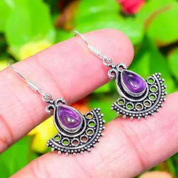 Sage Amethyst Gemstone Handmade 925 Sterling Silver Jewelry Earring 1.58 J0h54