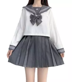 Sailor JK High School High School Set [Cedar Eight] Униформа, Серый, Костюм, Униформа, Девочки, Косплей, 3 предмета (Длинный рукав, М)