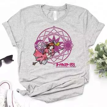Sakura Card Captor топ женский дизайнер летняя футболка Y2K женская дизайнерская манга одежда 2000-х годов S чёрный
