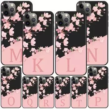 Sakura Pink K S Letter Case for Apple iPhone 14 11 13 Mini 12 Pro Max XR 7 8 + SE 2020 XS 6 6s Plus 5 5s Silicone Phone Cover iPhone 5 5s SE