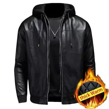Sale Collection Leather Jacket Plus Velvet Men Winter Motorcycle Thickened Faux Leather Coat/large Size 5XL Man Leather Coat M чёрный