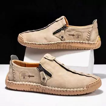 Sale Handmade Leather Men Shoes Casual Slip On Loafers Breathable Leather Shoes Men Flats Moccasins Walking Shoes Plus Size 39