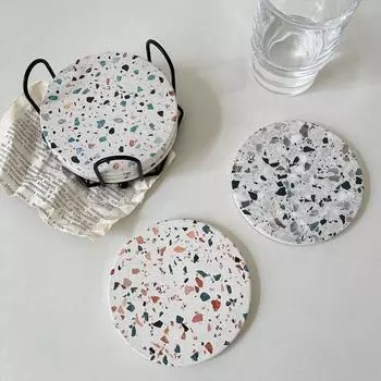 Салфетки для кухонного стола, коврик для стола, имитация терраццо, диатомовая пробка, водопоглощающая подставка для чашки, круглая теплоизоляционная подкладка