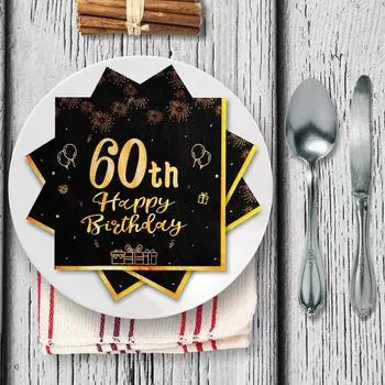 Салфетки для вечеринки 18-60-летия, черные, золотые, салфетки для вечеринки в честь дня рождения, украшения, принадлежности для вечеринки в честь дня рождения