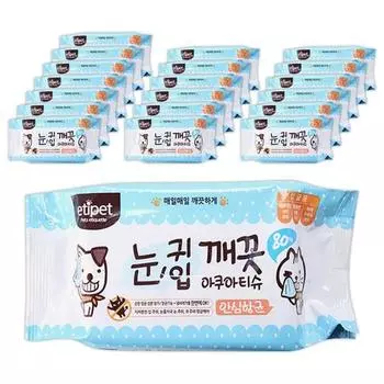 Салфетки EtiPet Clean Aqua для глаз и рта домашних животных 80р, 300г, 20 шт., Корейский шампунь для домашних животных