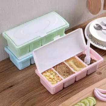 Salt and Pepper Seasoning Box Transparent Lid Spice Jar Chili Powder Sugar Bowl Seasoning Storage Container Kitchen Accessories зелёный