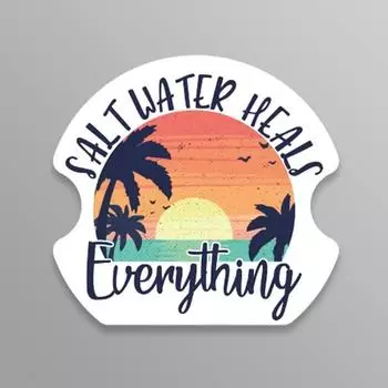 Saltwater Heals Everything Sunset Beach Palm Trees PVC Decal Sticker - Car Truck Van SUV Window 1pc