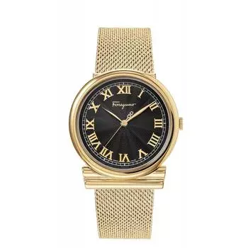 Salvatore Ferragamo Ferragamo Женские черные кварцевые часы 34 мм, золотистые