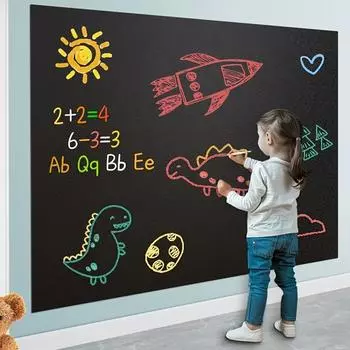 Самоклеящиеся виниловые съемные обои для доски, пять цветных мелков, прочные обои для сухого стирания, доска объявлений для офиса, школы, дома зелёный