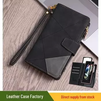 Samsung ZFold 5 Leather Case with 3-Line Zipper & Card Holder (Fits Fold4) Z Fold 5 синий