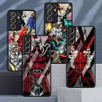 Samurai Oni Mask Glass Case For Samsung Galaxy S22 S20 FE S21 Plus Phone Cover S10 5G S9 Note 20 Ultra 10 Lite Shell Samsung S22 Ultra 5G