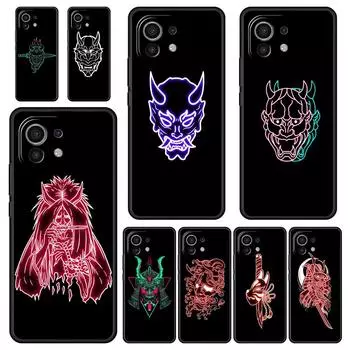 Samurai Oni Mask neon Phone Case For Xiaomi 12T 12 13 Pro Poco X3 NFC M3 F3 F4 M4 X4 Mi Note 10 11 Lite 10T 5G 11T 9T Soft Cover Xiaomi 12T