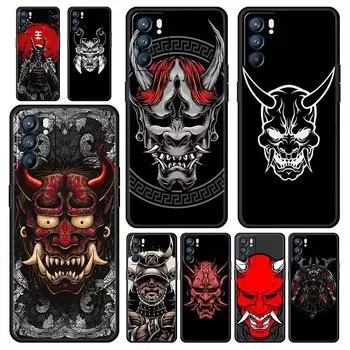 Samurai Oni Mask Phone Case For Oppo A54 A53 A52 A9 2020 A15 A95 A16 A76 A74 A12 Find X5 Reno7 SE Reno6 Pro Plus 5G Black Cover Oppo A16